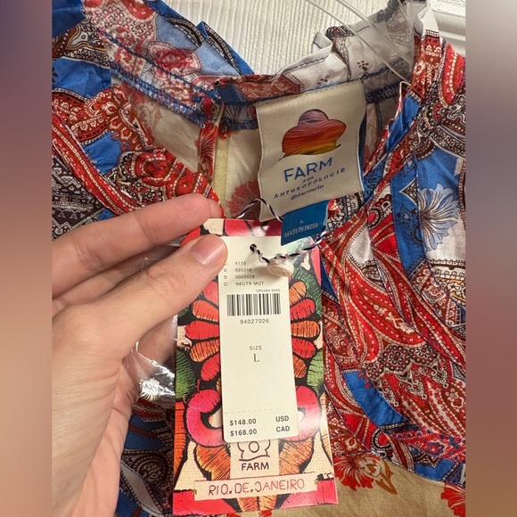 NWT Farm Rio Anthropologie Ruffle Sleeve Printed Blouse Size Large - Picture 3 of 5